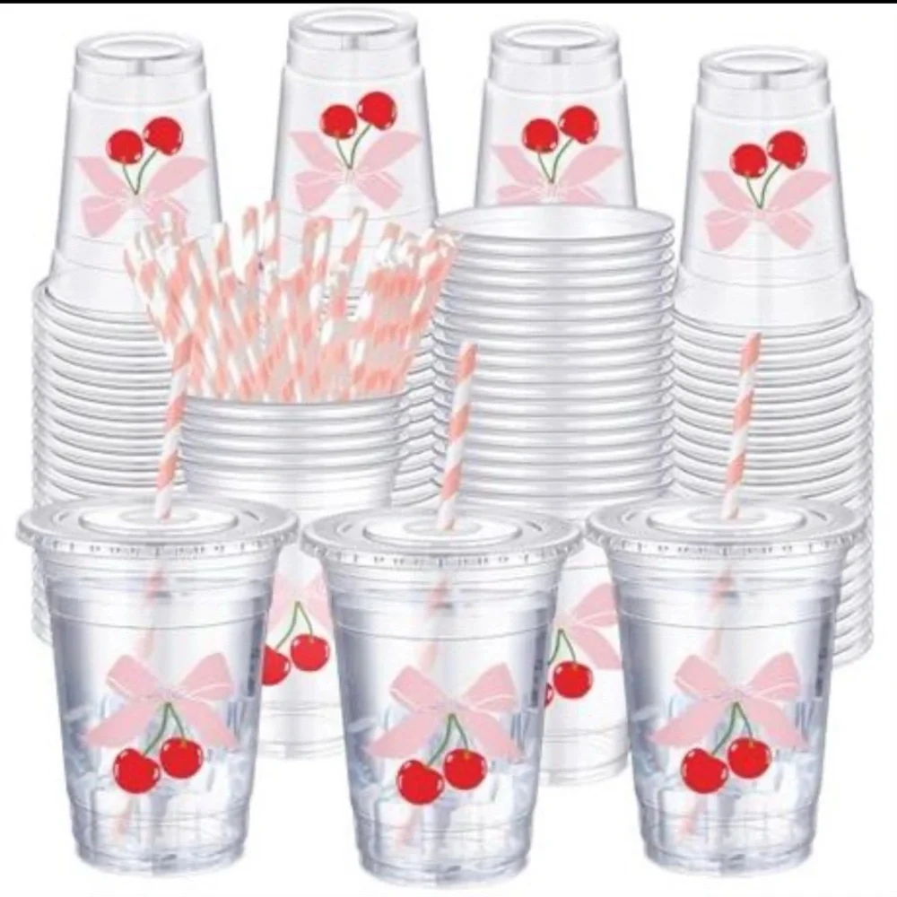 Cherry Party Cups and Straws Set